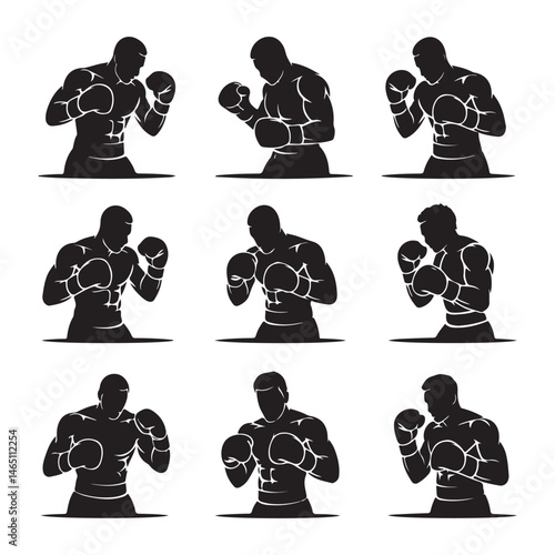 boxing silhouette icons in different fighting poses, ideal for sports, fitness, and boxing-related content.