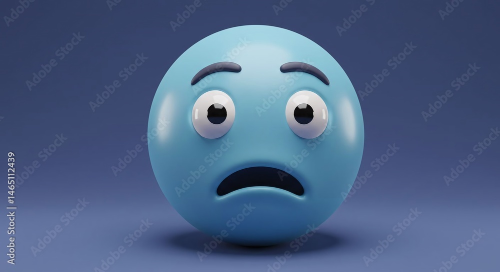 Fototapeta premium Sad Emoji Render with Worried Expression Against a Gradient Blue Background