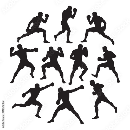 boxing silhouette icons in different fighting poses, ideal for sports, fitness, and boxing-related content.