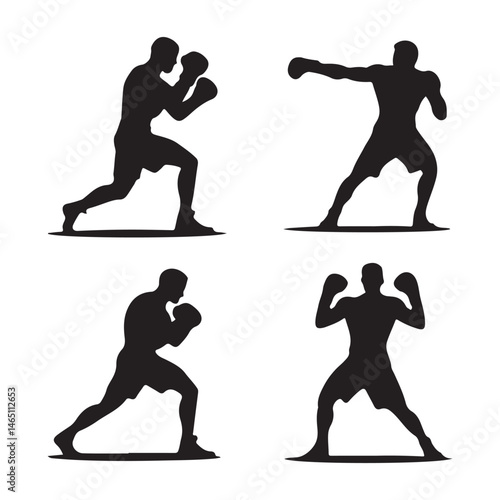 boxing silhouette icons in different fighting poses, ideal for sports, fitness, and boxing-related content.