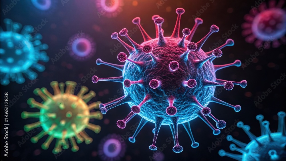 whooping cough bacteria medical Colorful virus illustrations on a dark background, showcasing microscopic details and structures. whooping cough bacteria medical Colorful virus illustrations on a dark background, showcasing microscopic details and structures.
