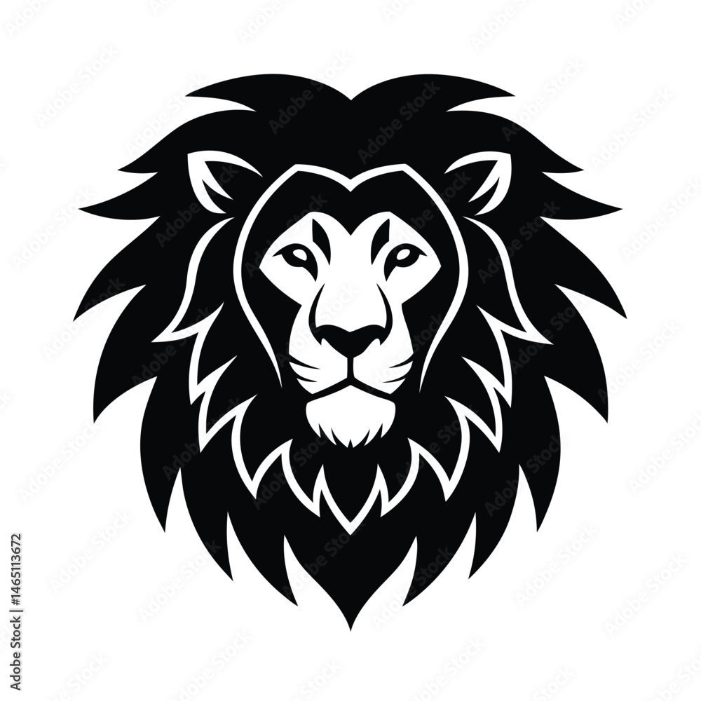 Fototapeta premium a lion head black white icon vector silhouette