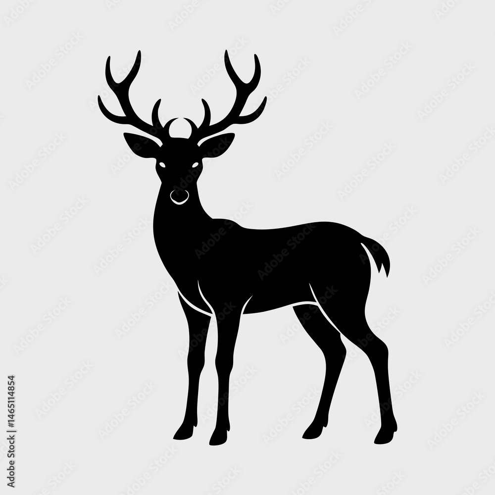 Obraz premium Deer Silhouette with Elegant Antlers Standing Still Vector Illustration