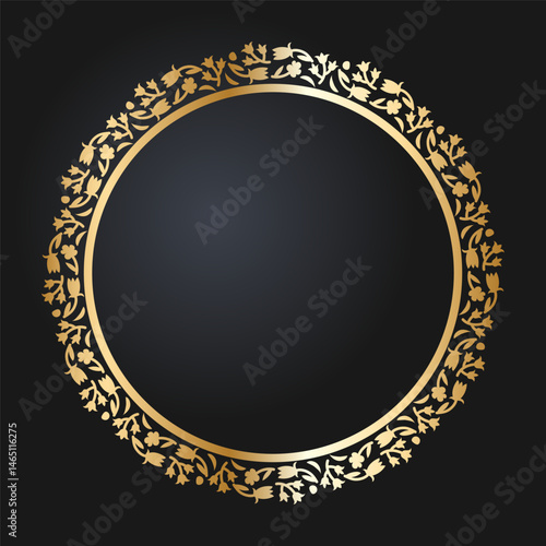 Beautiful round golden frame. Festive design. Gold border. Round frames vector