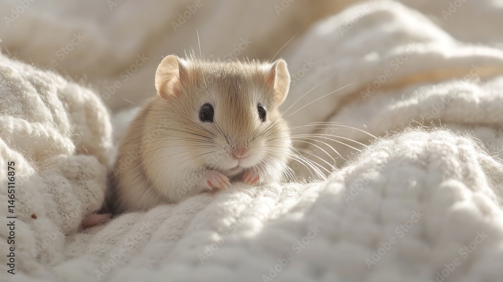 A baby gerbil interacting with a piece of soft bedding, showing its playful nature. A baby gerbil interacting with a piece of soft bedding, showing its playful nature.