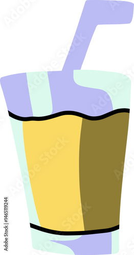 Colorful Cartoon Illustration of a Refreshing Drink with a Straw