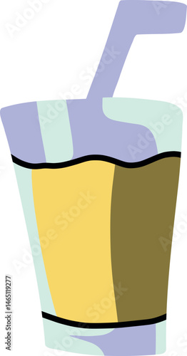 Colorful Cartoon Illustration of a Refreshing Drink with a Straw