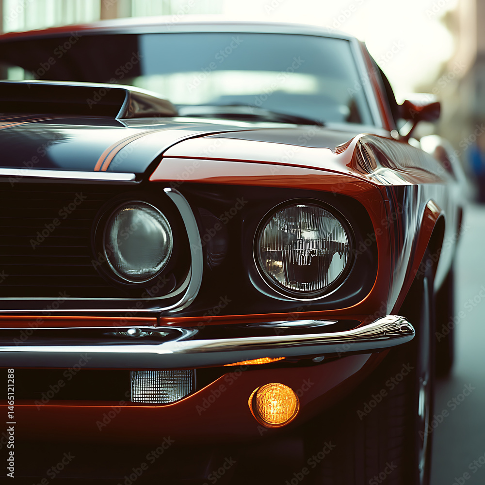 Fototapeta premium Classic Vintage Mustang Car Front View Closeup