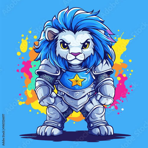 vector drawing colored lion in armor .Generative AI