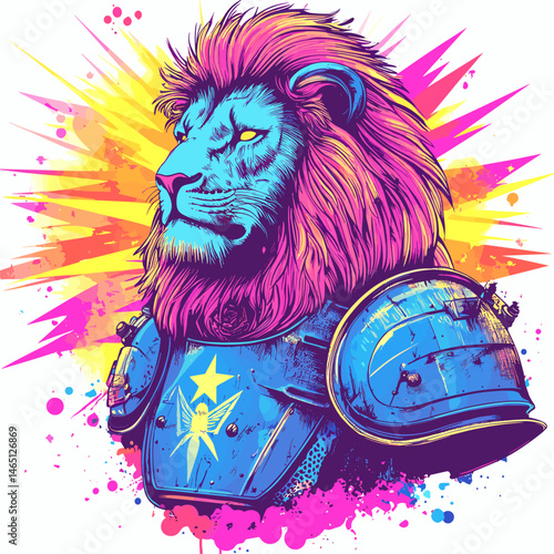 vector drawing colored lion in armor .Generative AI