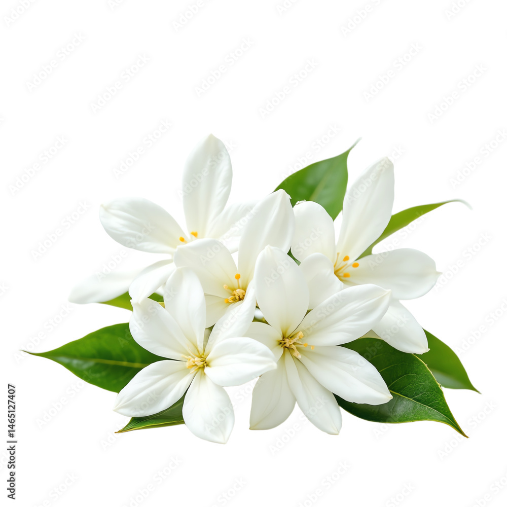Obraz premium Beautiful white flowers with green leaves.