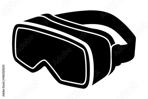  Silhouette Icon of Virtual Reality Headset Ski Goggles Vector Illustration
