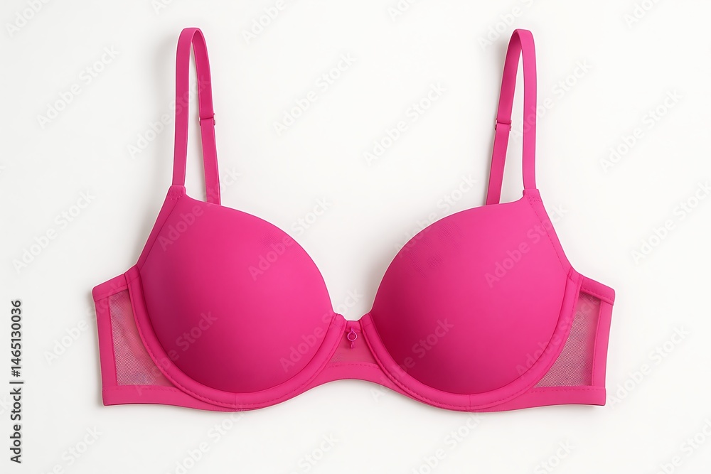 Attractive Hot Pink Push-Up Bra Against White Background Attractive Hot Pink Push-Up Bra Against White Background