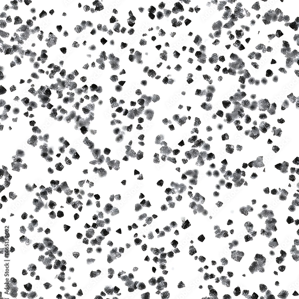 The image shows a collection of scattered gray spots against a plain white background The image shows a collection of scattered gray spots against a plain white background