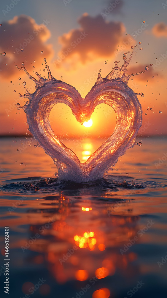 Fototapeta premium Sunset Heart Water Splash