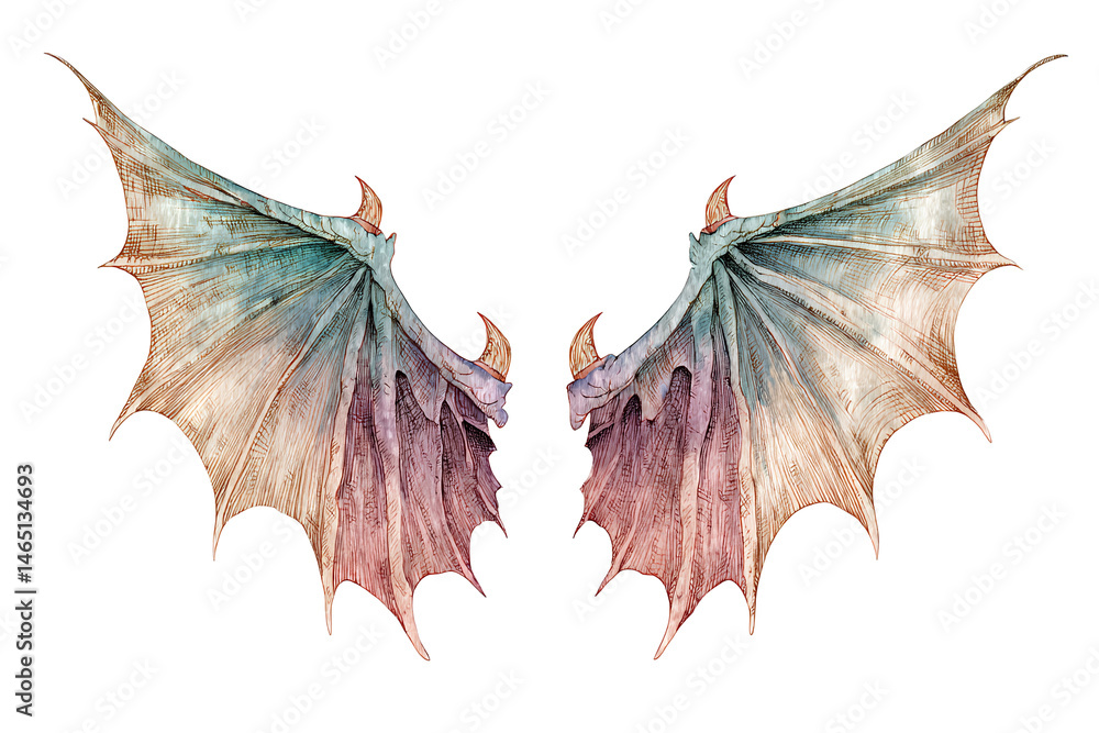 Naklejka premium The wings of a dragon are shown in a watercolor painting.