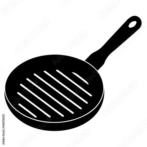 black silhouette grill pan kitchen vector art illustration