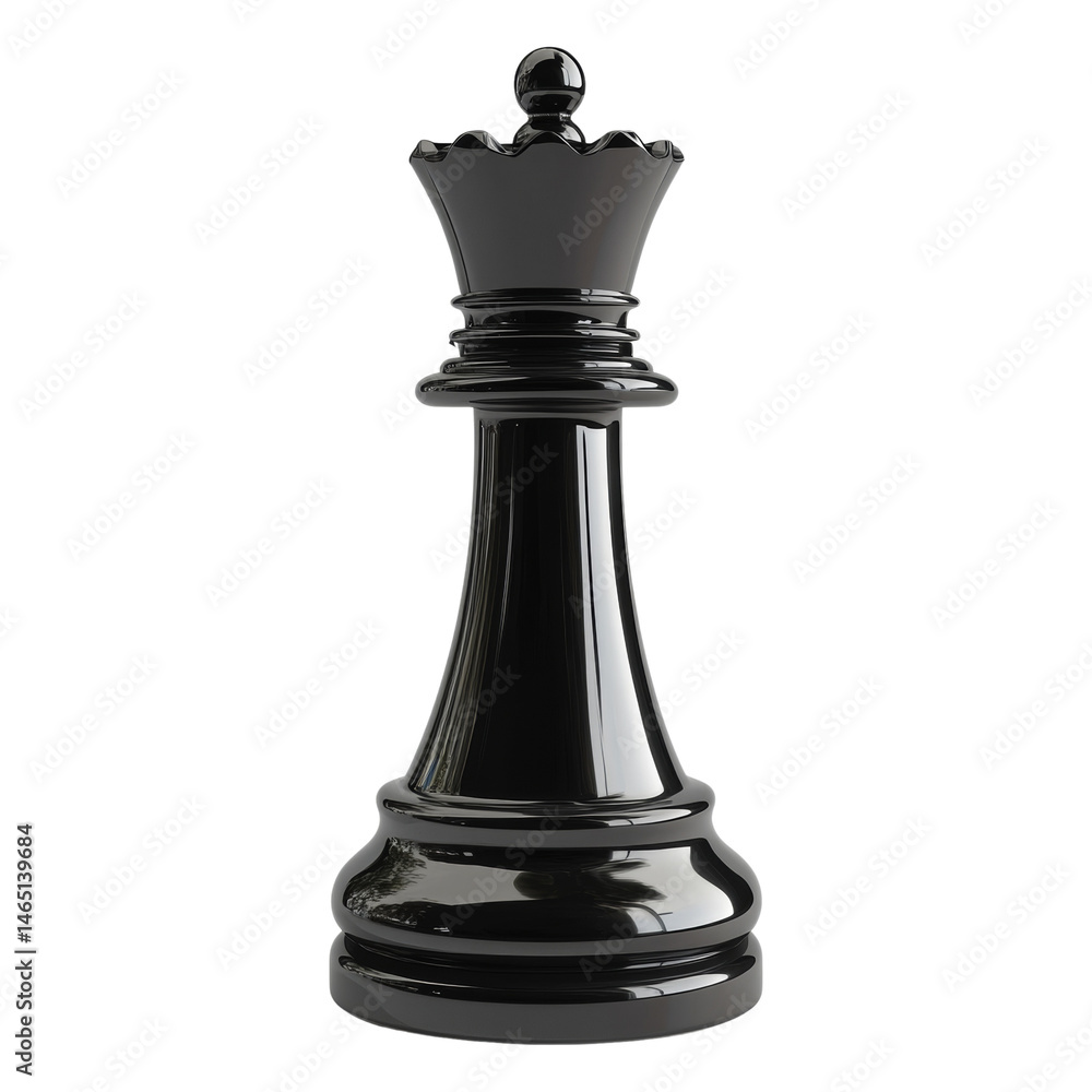 Single black queen chess piece isolated on a white surface elegance design Single black queen chess piece isolated on a white surface elegance design