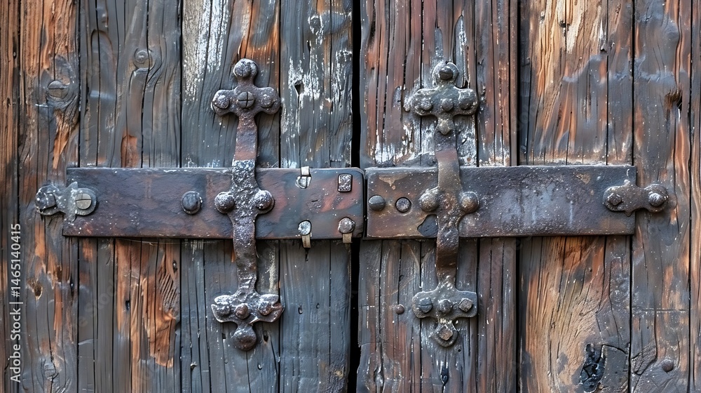 Close-up of a rustic, weathered wooden door with an ornate, rusty metal latch and hardware. Evokes history, antiquity, and security.
Close-up of a rustic, weathered wooden door with an ornate, rusty metal latch and hardware. Evokes history, antiquity, and security.