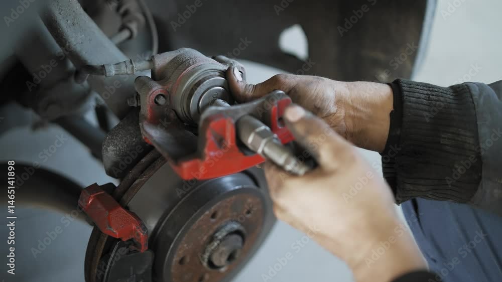 Car brake repairing in garage Car brake repairing in garage