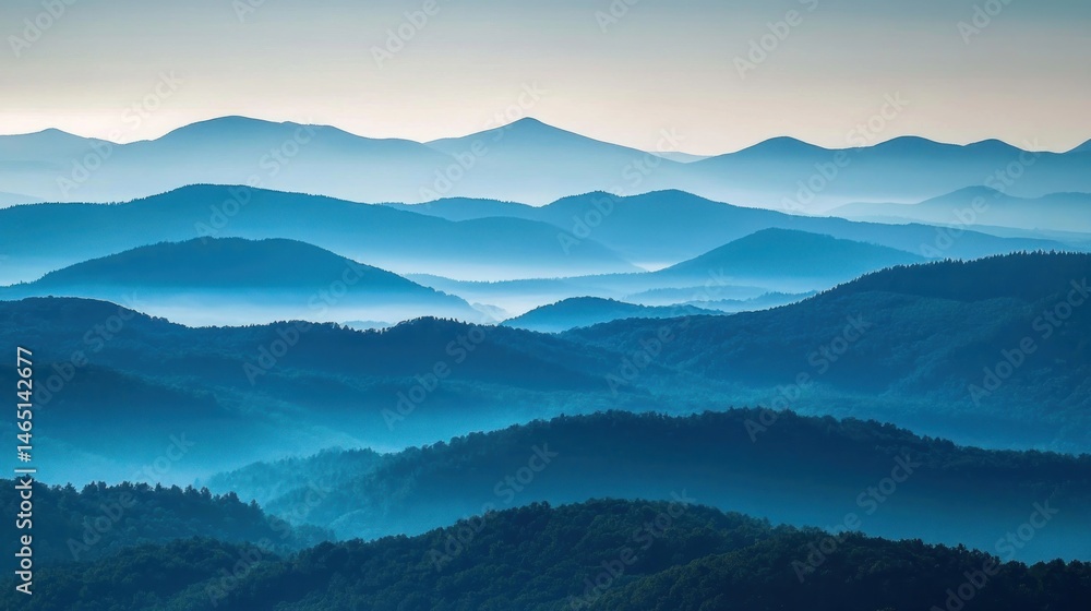 Fototapeta premium Misty mountain range at dawn