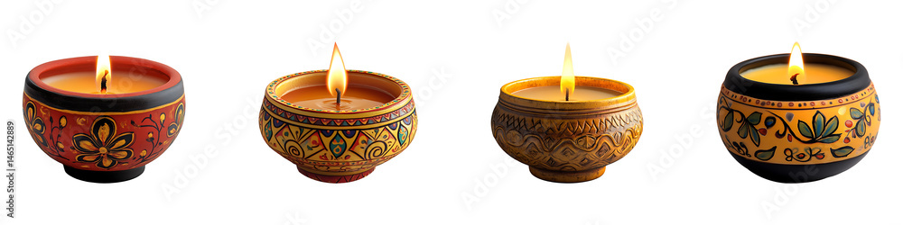 Set, group, collection of Diwali Diya isolated on a transparent background. Set, group, collection of Diwali Diya isolated on a transparent background.