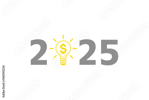 2025 design with dollar sign inside light bulb on transparent background