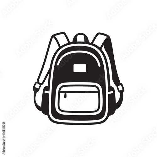 Backpack and Gear Icons Silhouettes Monochrome Flat Vector Design

