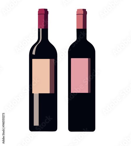 Illustration of two bottles of red wine with blank label on white