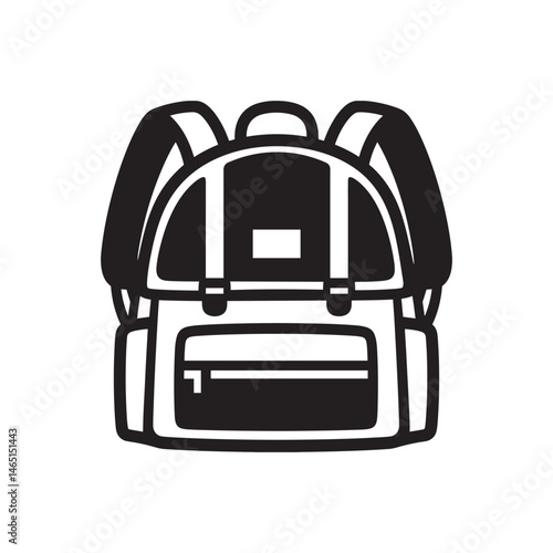 Backpack and Gear Icons Silhouettes Monochrome Flat Vector Design

