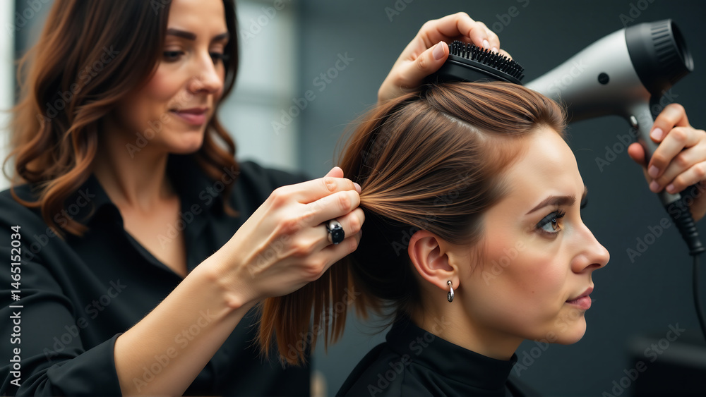 Naklejka premium Dynamic Hairstyling in Progress