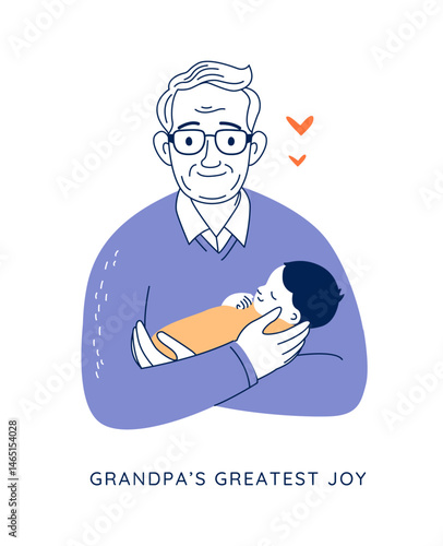 Heartwarming scene of a grandfather gently holding his newborn grandchild