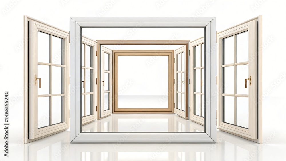 Obraz premium Modern Cream Double Hung Windows Open Casement Style Interior Design Element
