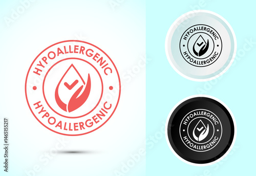 Hypoallergenic tested icon design illustration. Cosmetic certification label sign in color, black and white