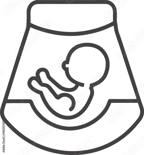  Ultrasound Scan with Fetus Outline Vector Icon on White Background