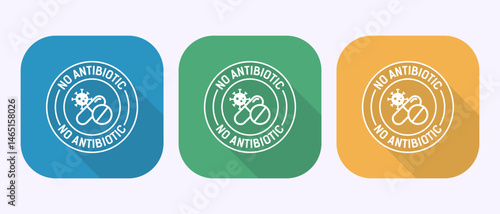 Antibiotic free icon design illustration, No antibiotic, Organic, healthy, natural sign in shadow button design