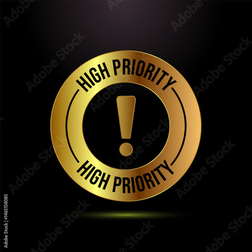 High priority icon design illustration. High priority label badge sign symbol in gold color style