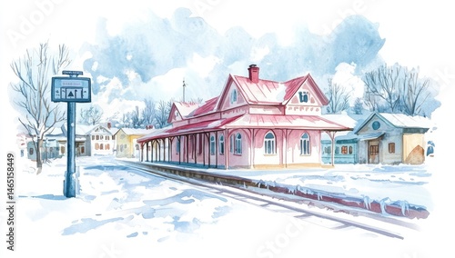 Wallpaper Mural Snowy train station in a winter village Torontodigital.ca