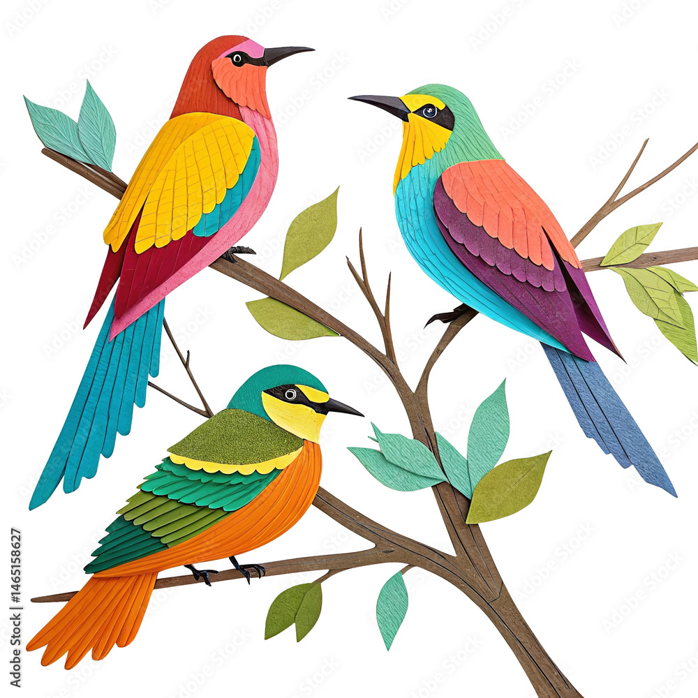 Obraz premium a colorful paper collage art piece of birds isolated on solid white background