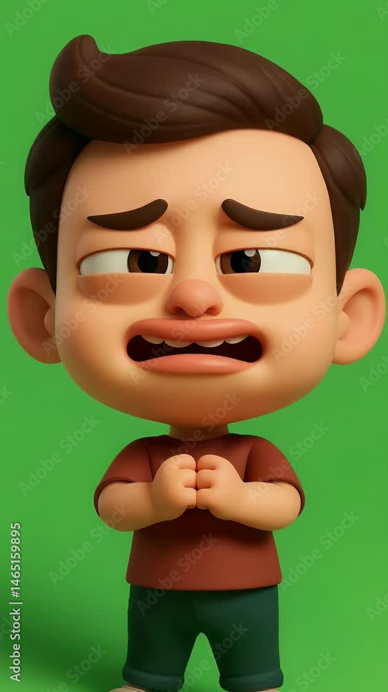 Cartoon Boy with Surprised Expression Pouting on Green Background Cartoon Boy with Surprised Expression Pouting on Green Background