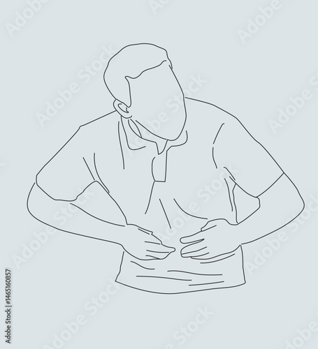 A man who has stomachache.Young unhealthy man suffer from stomach ache or gastritis. Unwell male touch belly struggle