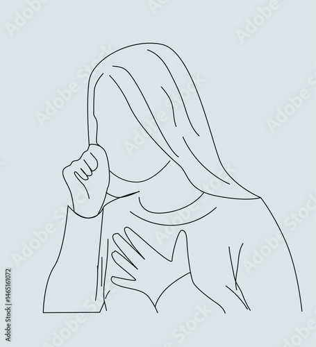line drawing Woman coughing concept vector illustration. Sick person,