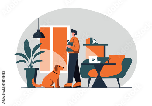 A man lovingly interacts with a rescue dog in a cozy home setting. Warm colors and a relaxed atmosphere evoke feelings of companionship and care. Ideal for pet-related content.
