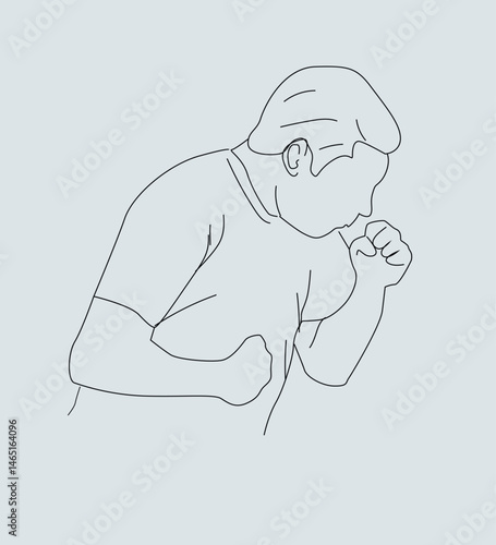 vektor An elderly black man coughs. Disease, covid. unhealthy, Sickness, man unwell and coughing, 