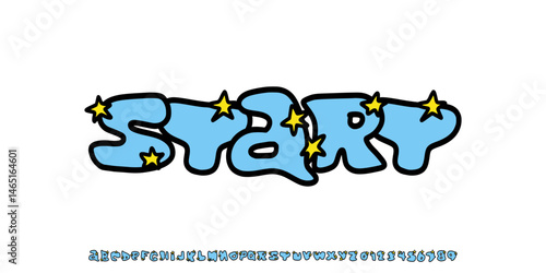 Retro Playful Font. Funny Typeset in Y2k Graffiti Style. Vector Bubble Gum Alphabet. Cute Letters Kids Book Cartoon Aesthetic