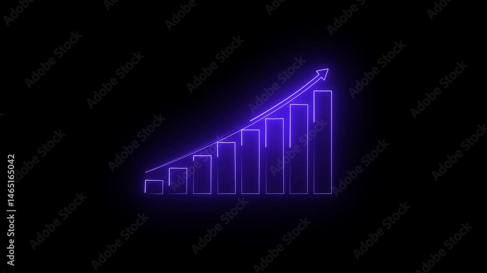 Neon light Business growth concept in graph chart showing marketing sales profit increasing to future target. business graph success animation arrow on black background Neon light Business growth concept in graph chart showing marketing sales profit increasing to future target. business graph success animation arrow on black background