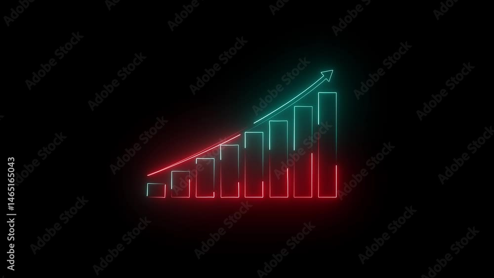 Neon light Business growth concept in graph chart showing marketing sales profit increasing to future target. business graph success animation arrow on black background Neon light Business growth concept in graph chart showing marketing sales profit increasing to future target. business graph success animation arrow on black background