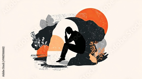 Serene Man Sitting on Rock at Sunset