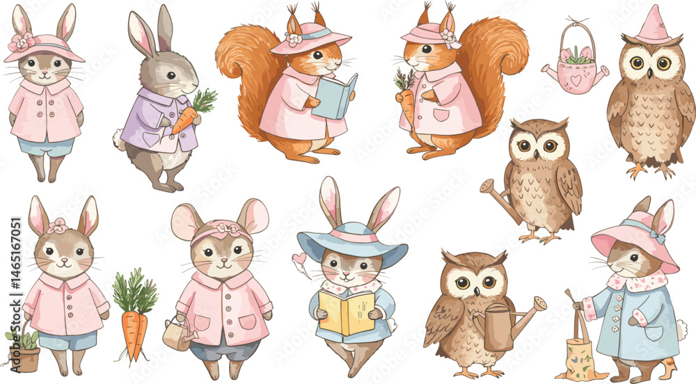 Naklejka premium Watercolor illustration Friends Peter Rabbit