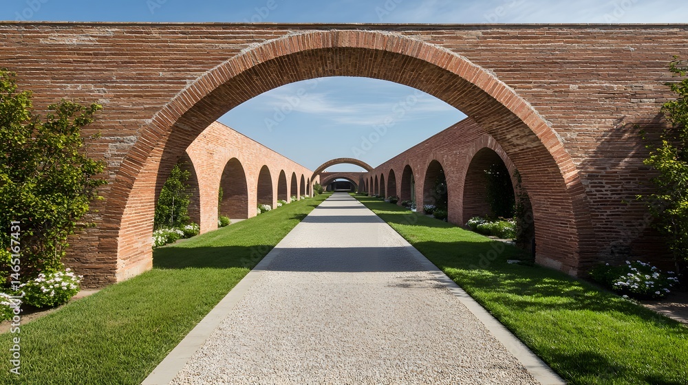 Obraz premium Serene Brick Archway Pathway Garden Landscape